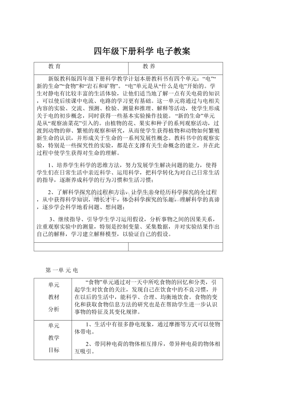 四年级下册科学 电子教案文档格式.docx