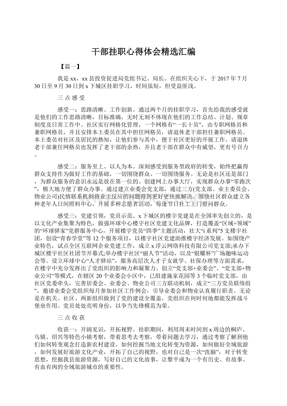 干部挂职心得体会精选汇编Word下载.docx