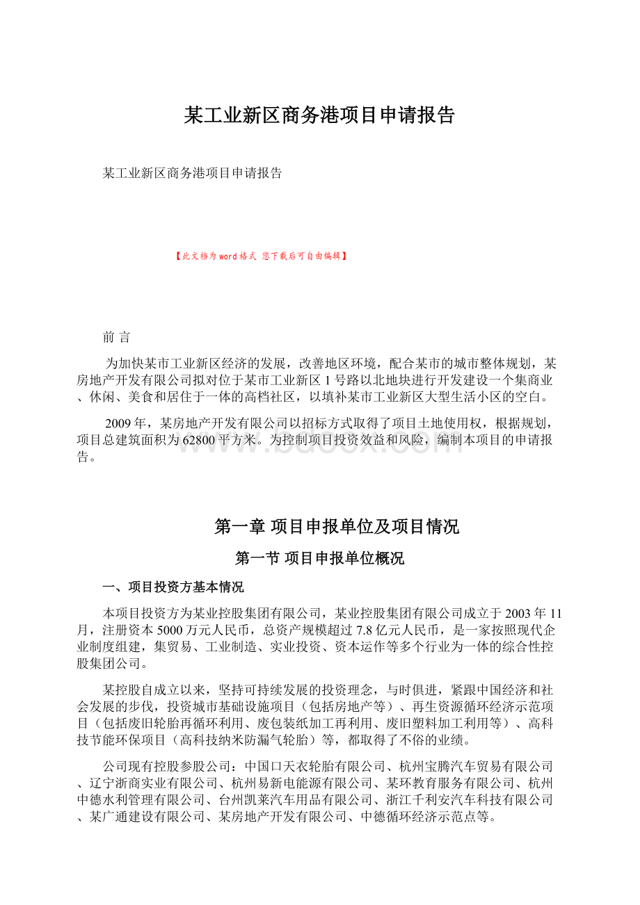 某工业新区商务港项目申请报告Word格式.docx_第1页