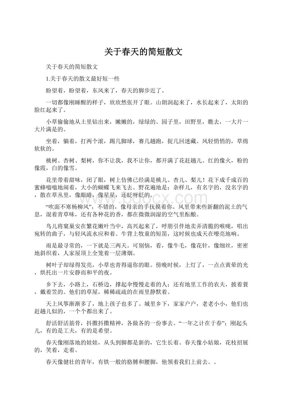 关于春天的简短散文Word格式文档下载.docx