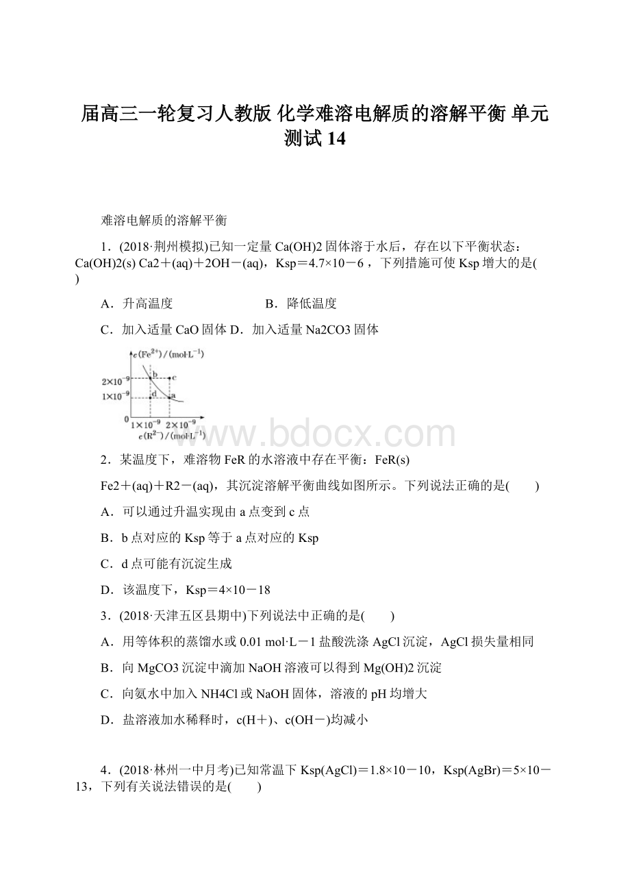 届高三一轮复习人教版 化学难溶电解质的溶解平衡 单元测试14.docx_第1页