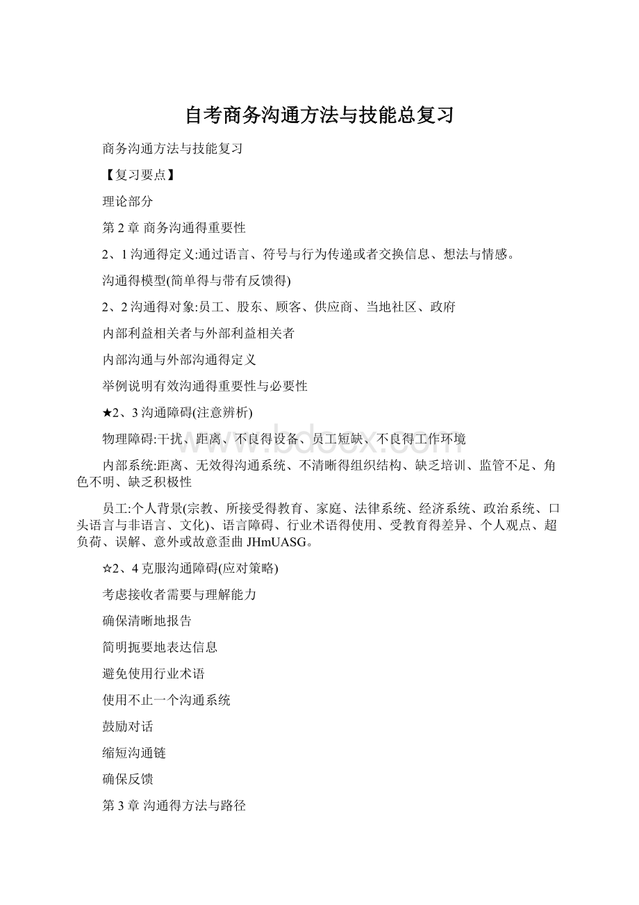 自考商务沟通方法与技能总复习.docx