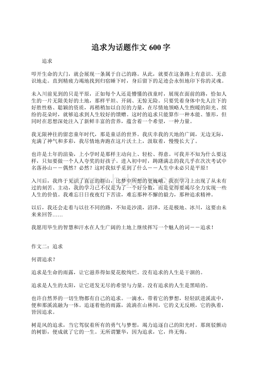 追求为话题作文600字文档格式.docx