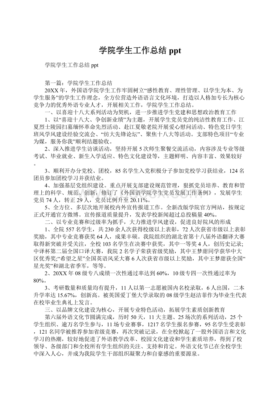 学院学生工作总结pptWord文件下载.docx