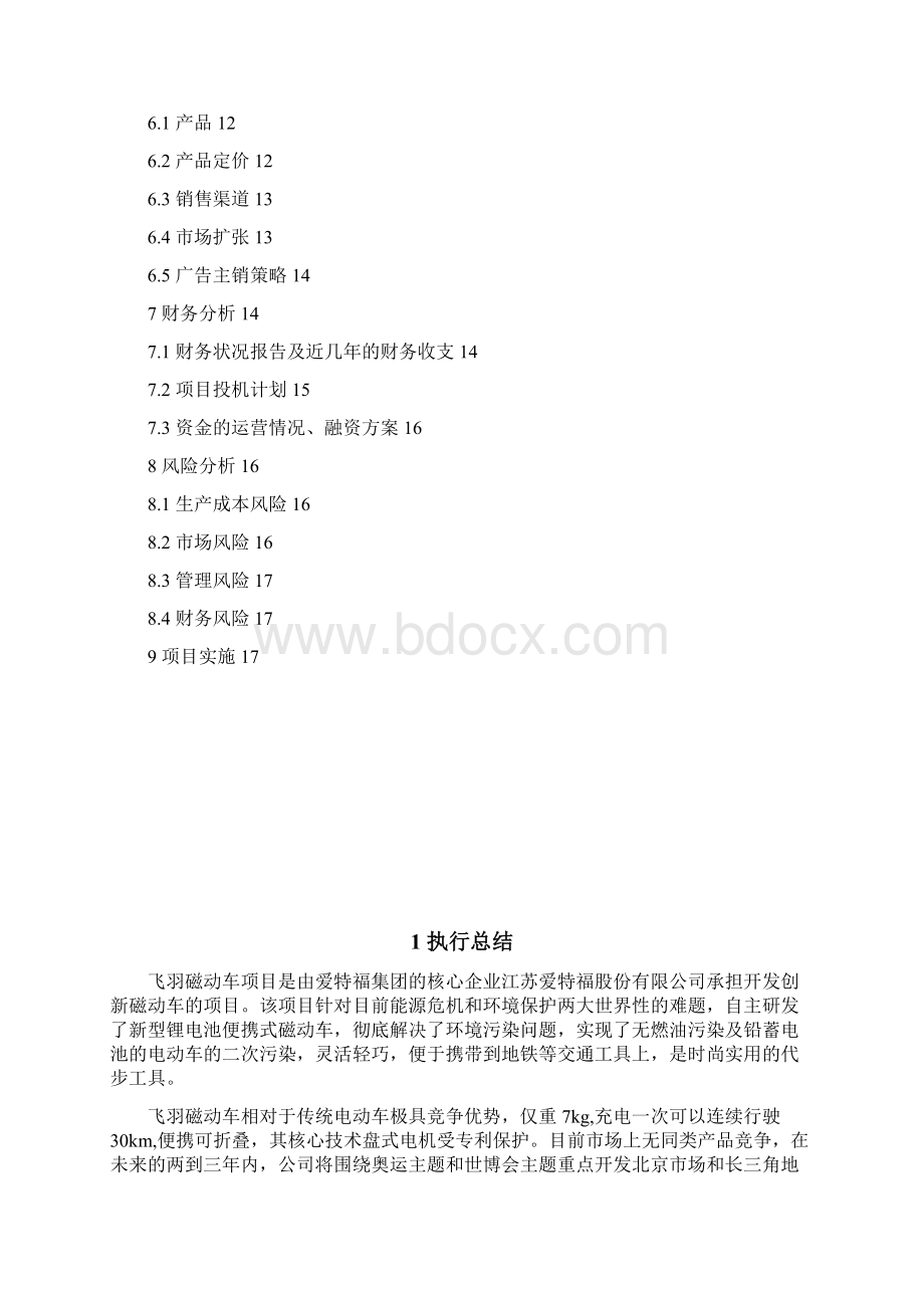 飞羽磁动车项目商业计划书Word文档下载推荐.docx_第2页