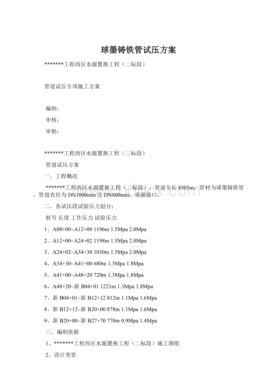 球墨铸铁管试压方案.docx_第1页