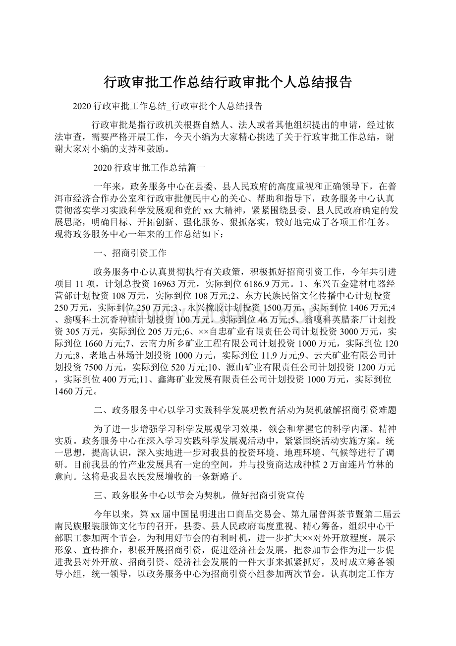 行政审批工作总结行政审批个人总结报告.docx_第1页