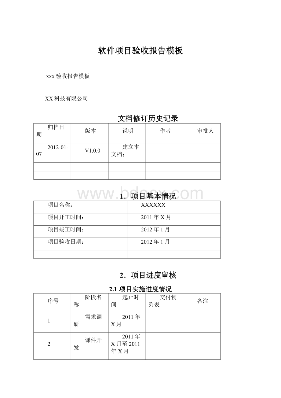 软件项目验收报告模板Word格式.docx_第1页