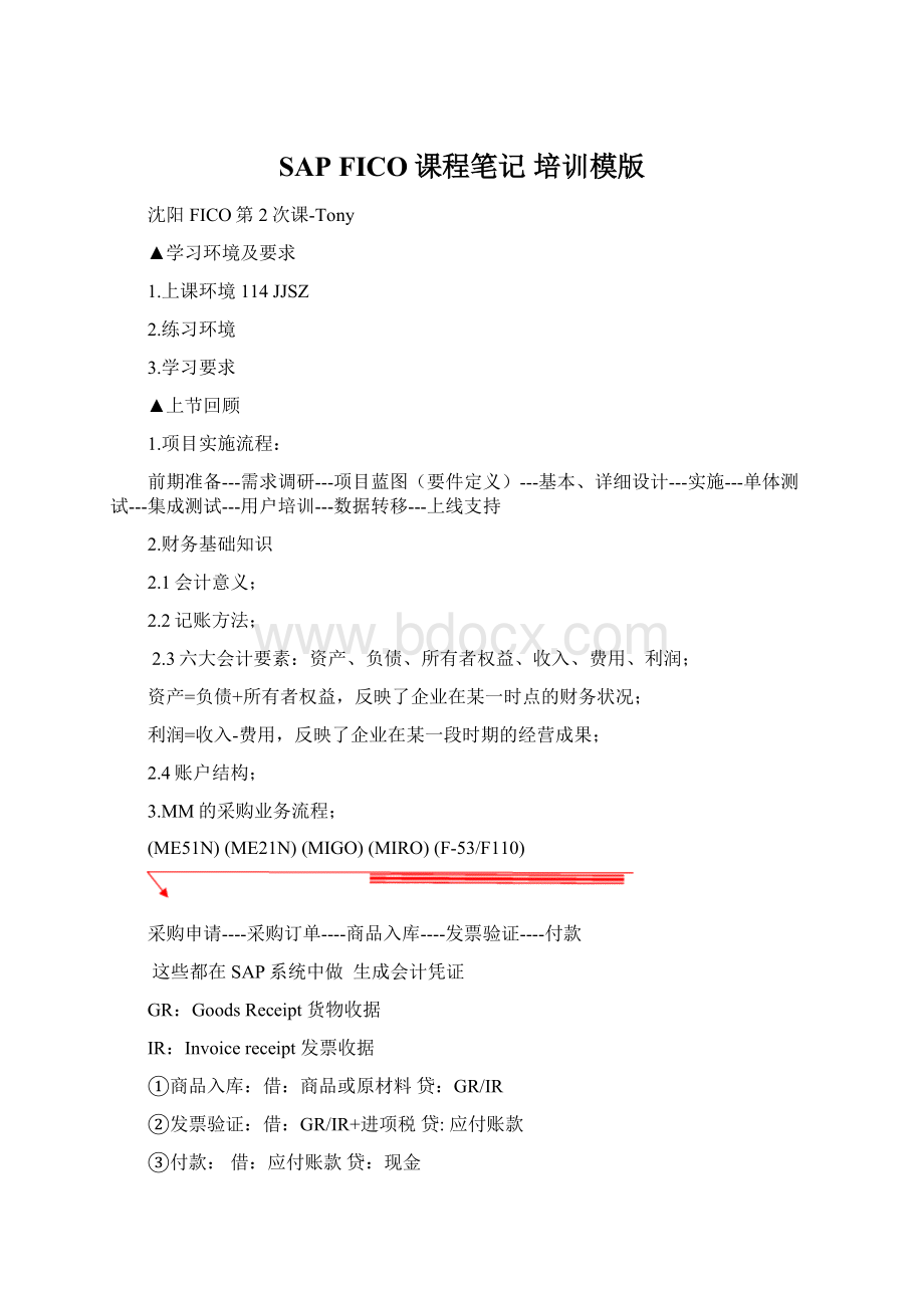 SAP FICO课程笔记 培训模版Word格式文档下载.docx
