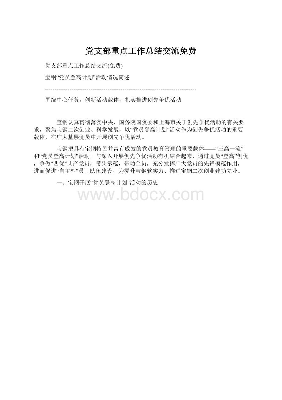 党支部重点工作总结交流免费Word下载.docx