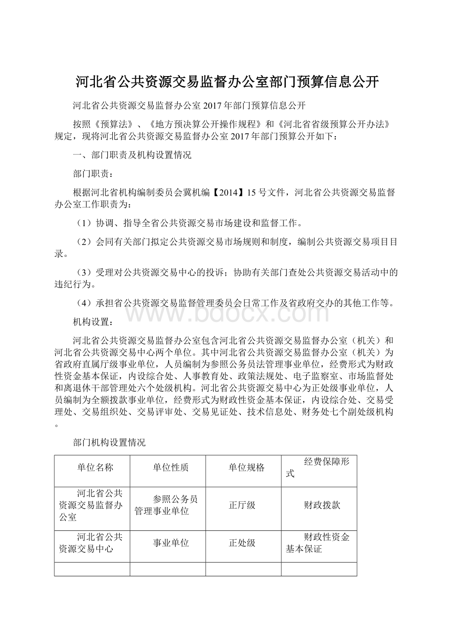 河北省公共资源交易监督办公室部门预算信息公开.docx