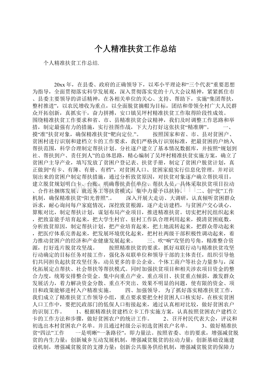 个人精准扶贫工作总结Word格式.docx