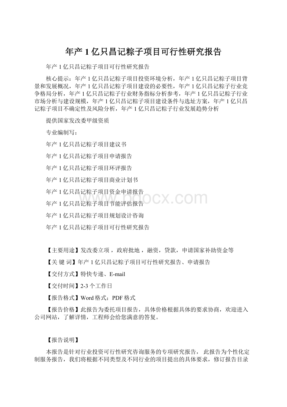 年产1亿只昌记粽子项目可行性研究报告.docx_第1页