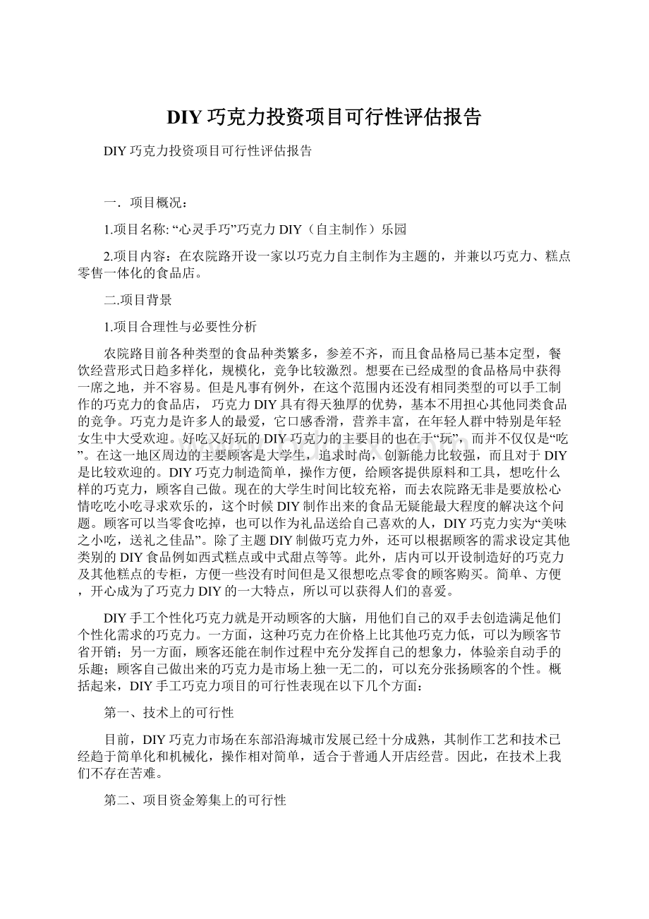 DIY巧克力投资项目可行性评估报告文档格式.docx