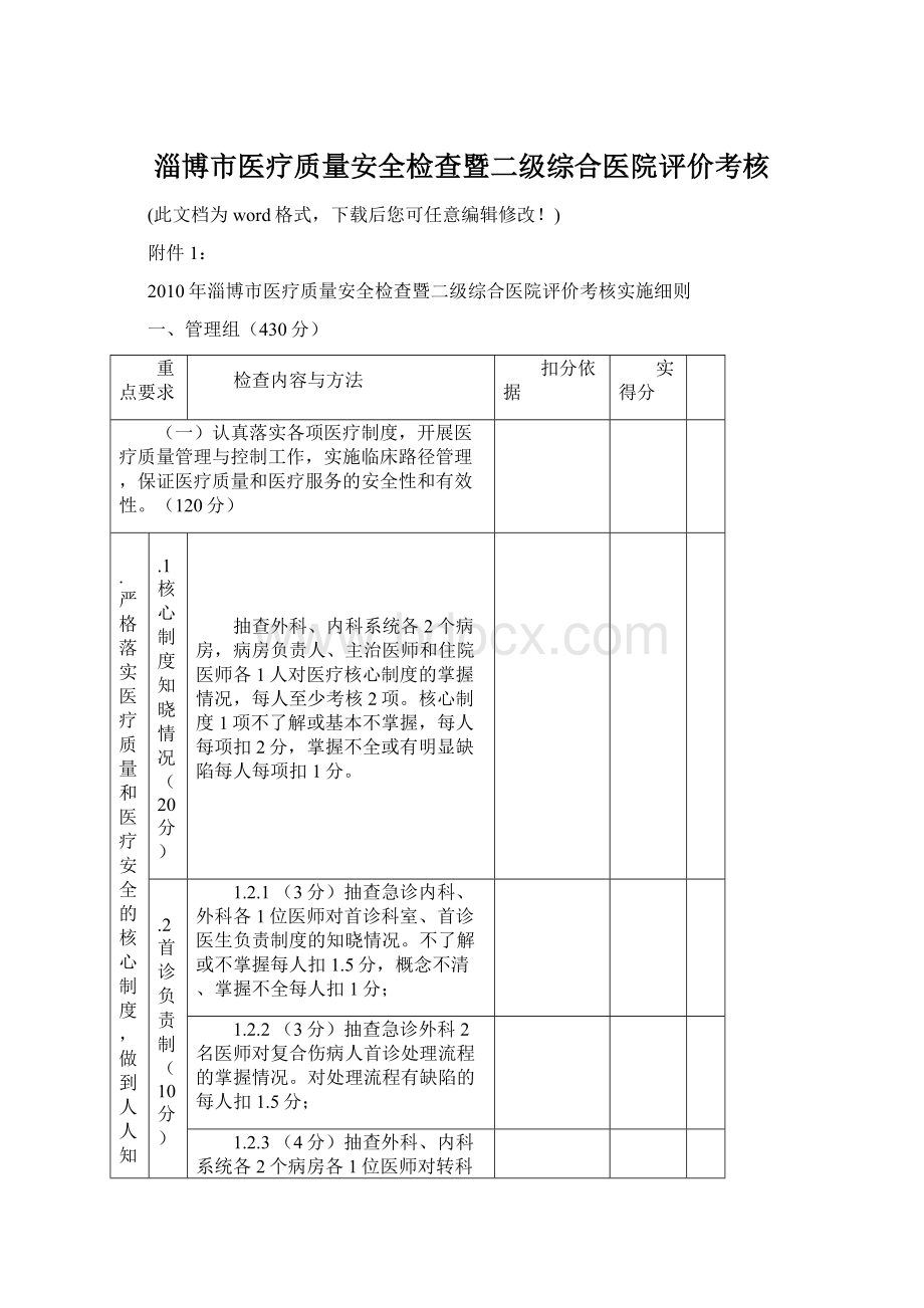 淄博市医疗质量安全检查暨二级综合医院评价考核.docx_第1页