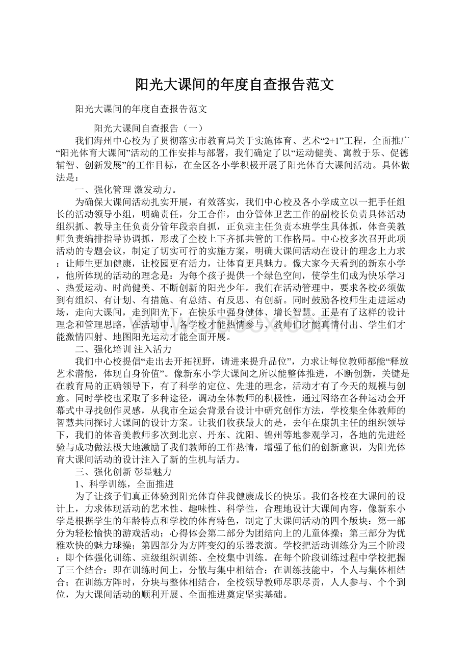 阳光大课间的年度自查报告范文Word文档下载推荐.docx_第1页