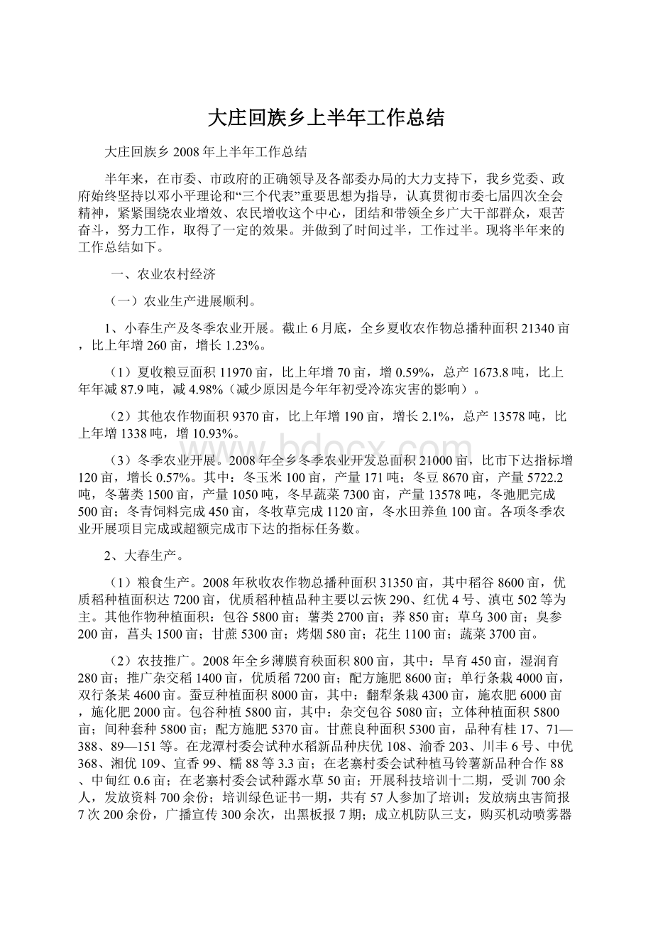 大庄回族乡上半年工作总结.docx_第1页