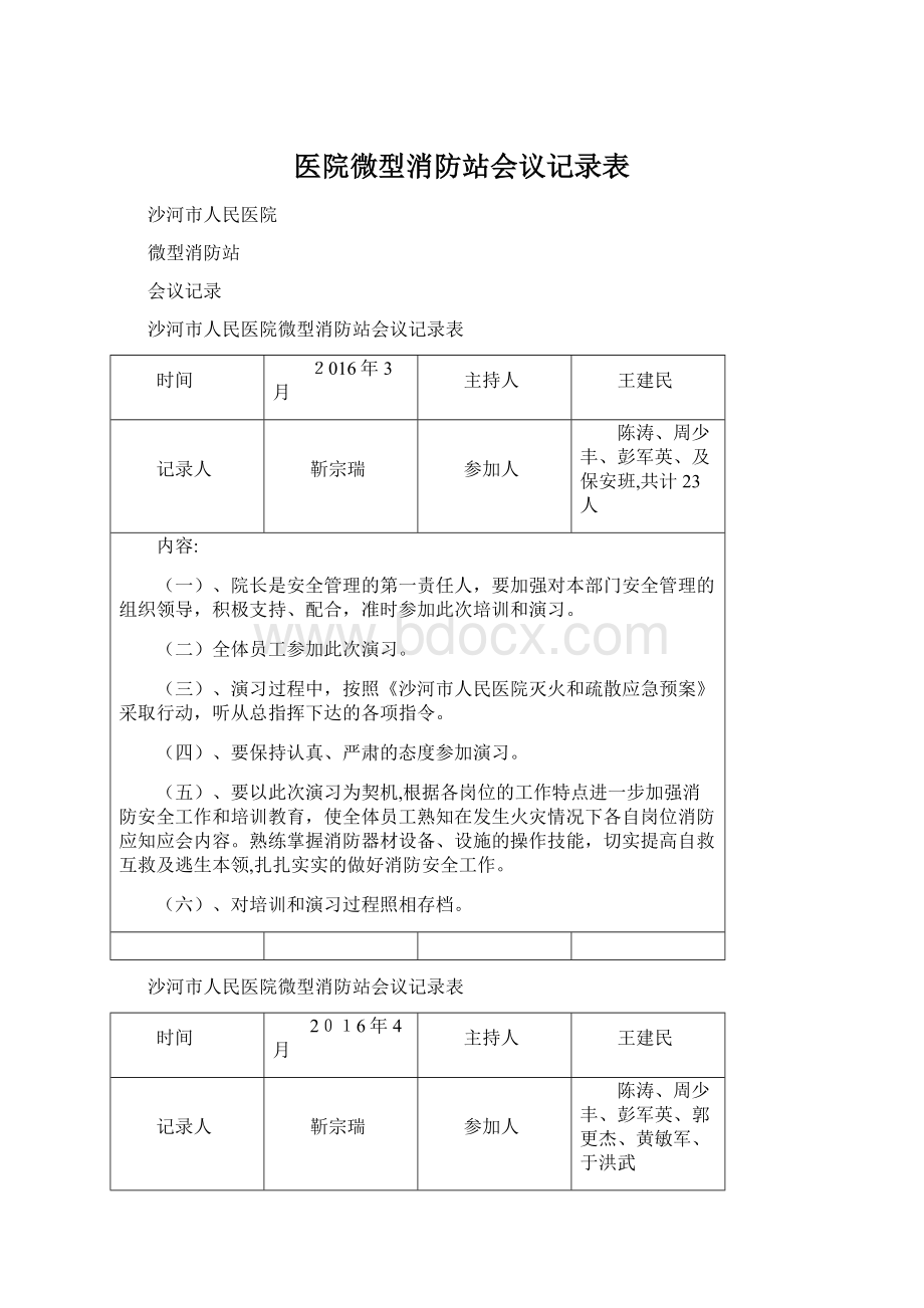 医院微型消防站会议记录表.docx_第1页