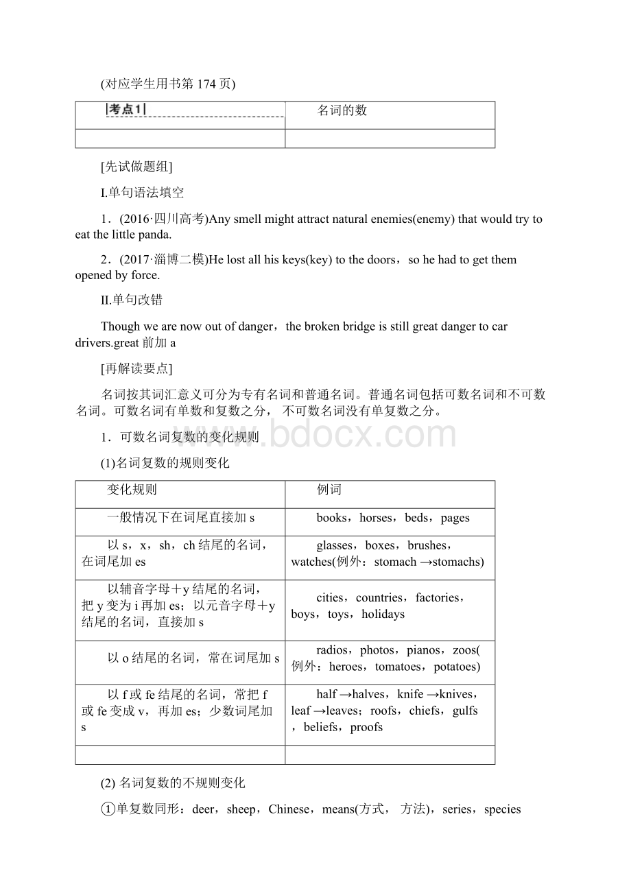 版高三英语一轮复习 第2部分 语法专题突破 专题2 名词和冠词教师用书 北师大版.docx_第2页