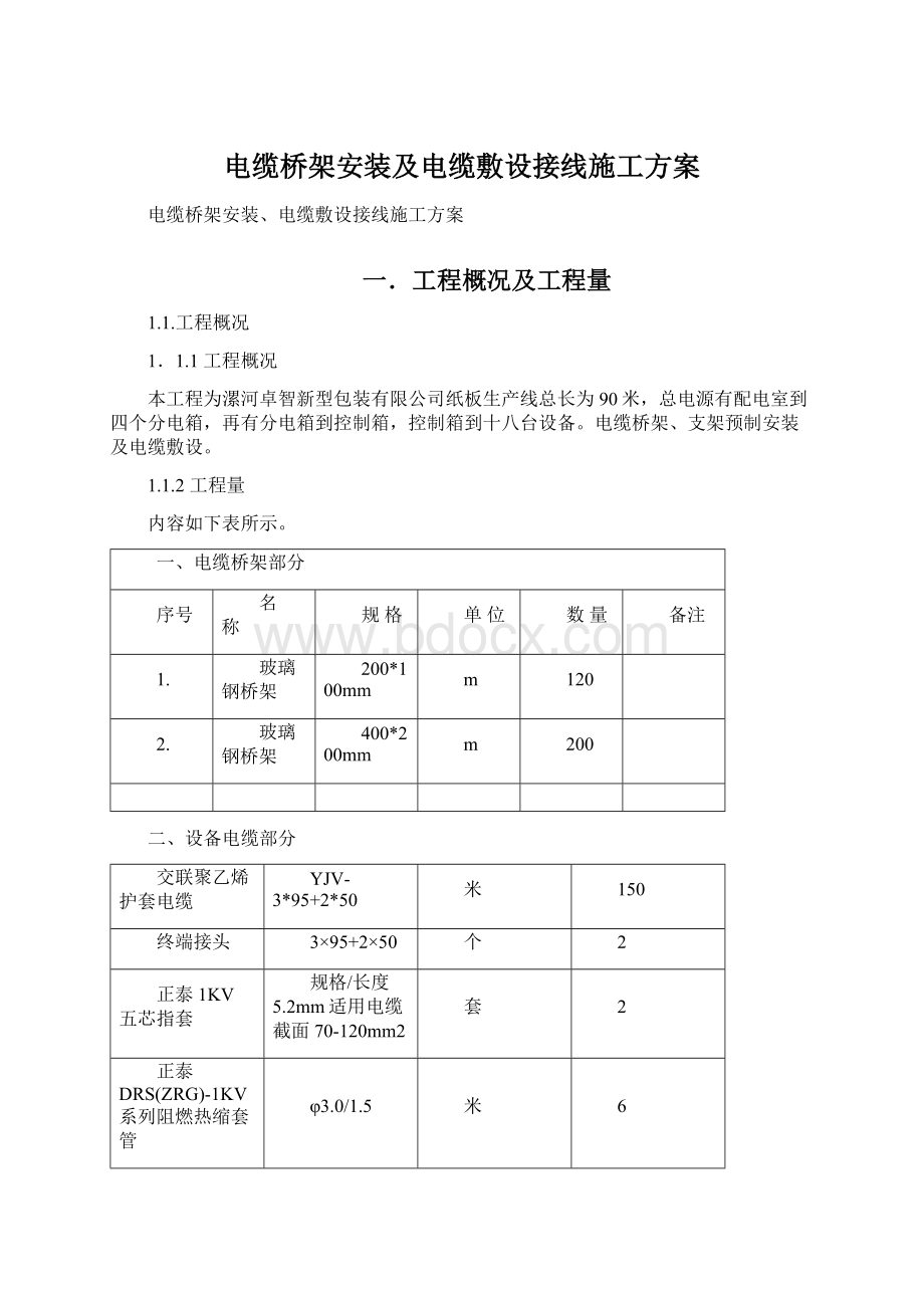 电缆桥架安装及电缆敷设接线施工方案.docx