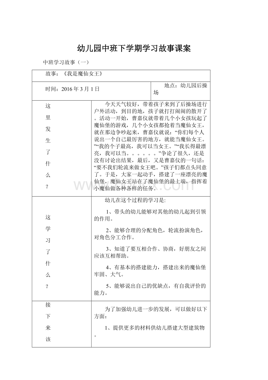 幼儿园中班下学期学习故事课案.docx