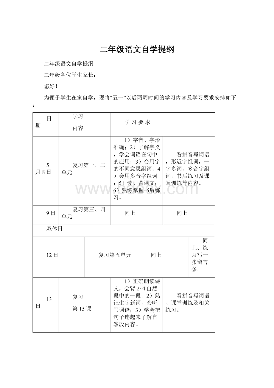 二年级语文自学提纲Word格式文档下载.docx_第1页