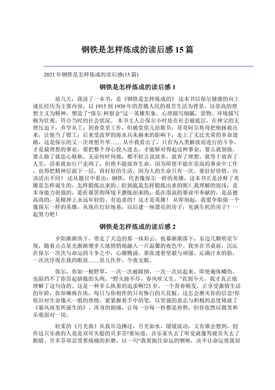 钢铁是怎样炼成的读后感15篇文档格式.docx_第1页