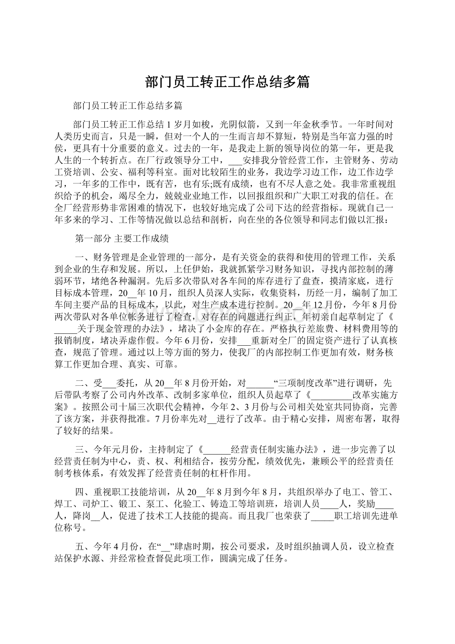 部门员工转正工作总结多篇Word下载.docx_第1页