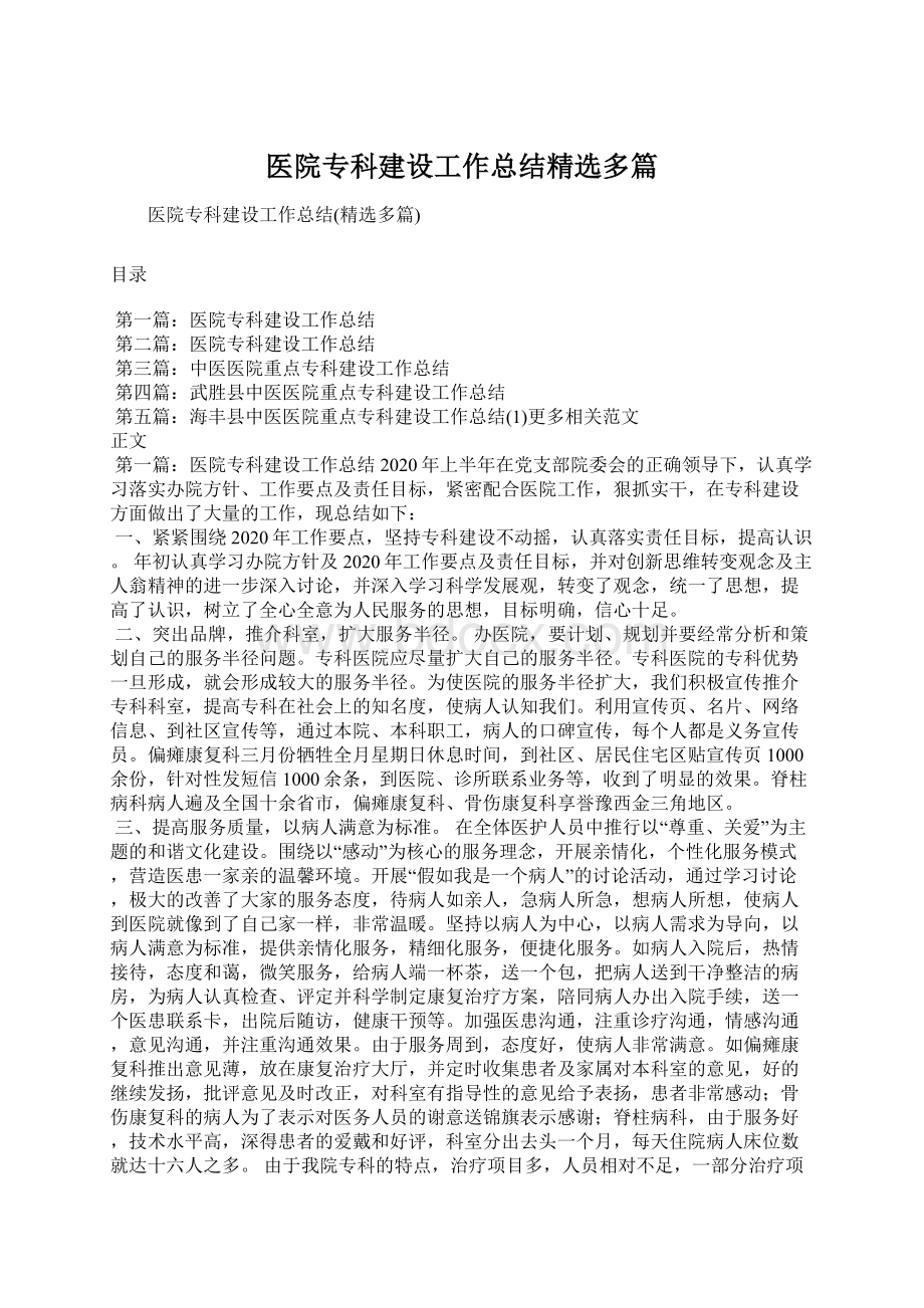 医院专科建设工作总结精选多篇文档格式.docx_第1页