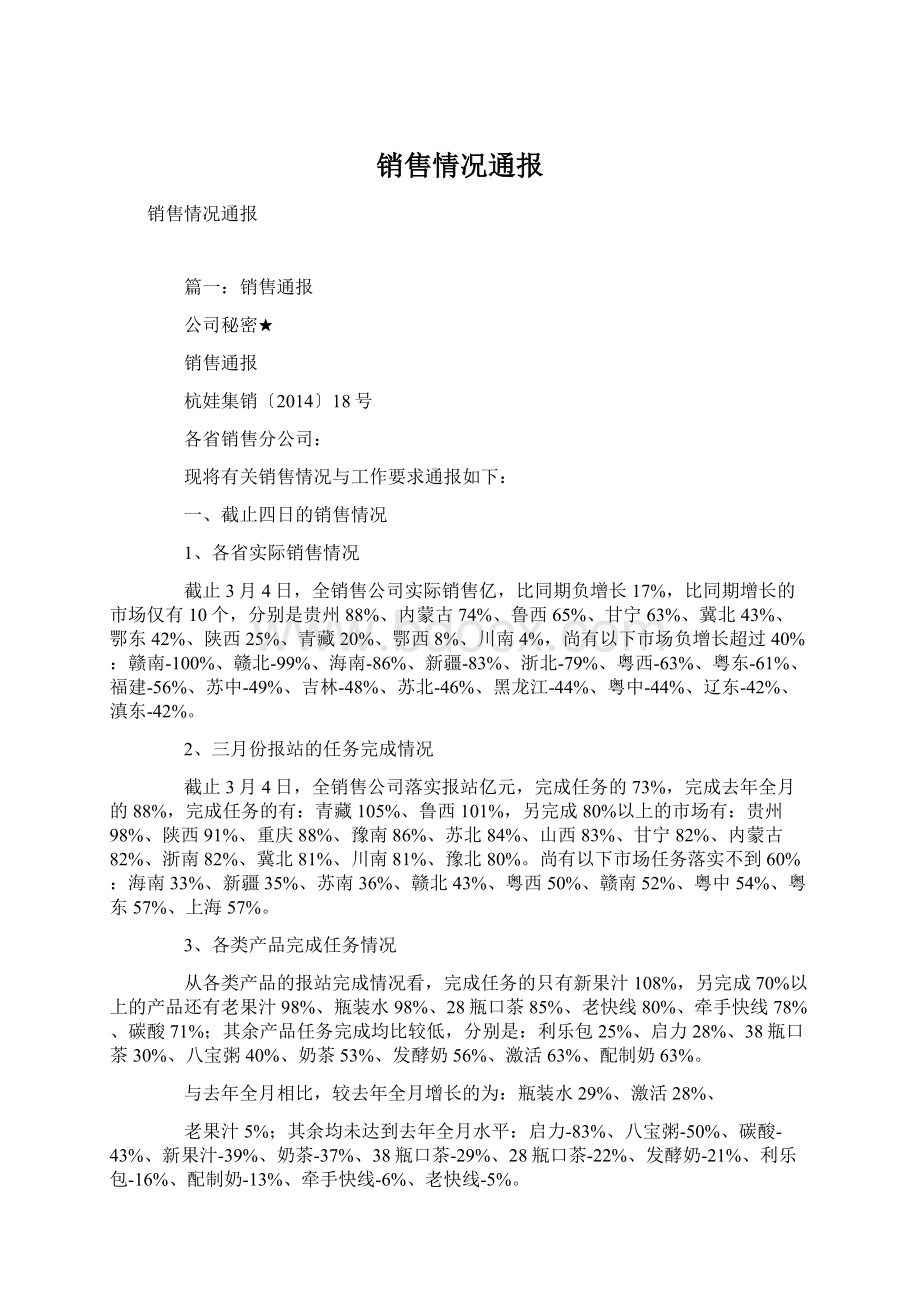 销售情况通报Word下载.docx_第1页