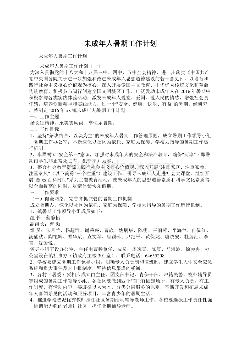 未成年人暑期工作计划Word文档格式.docx