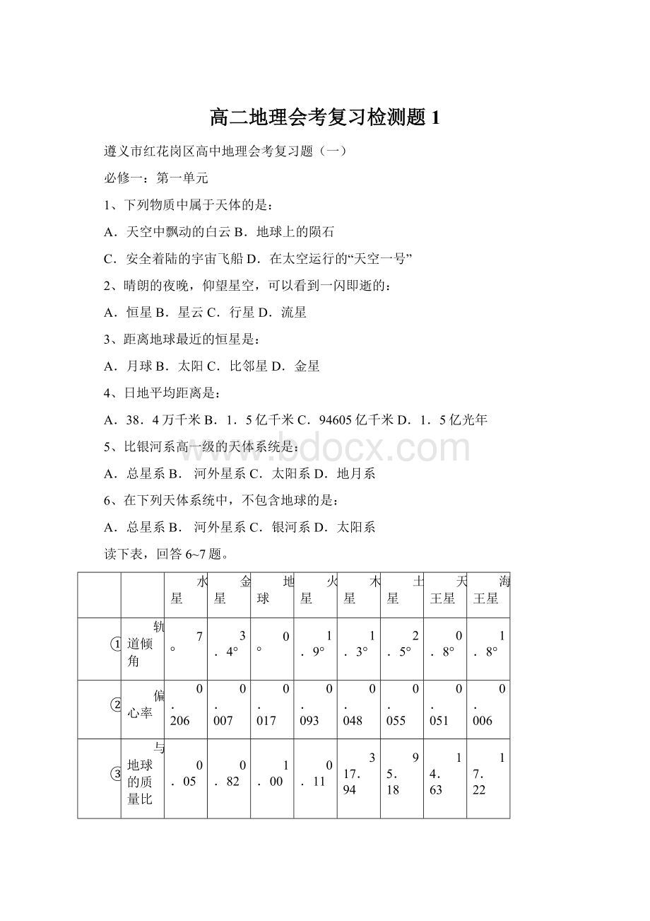 高二地理会考复习检测题1.docx_第1页