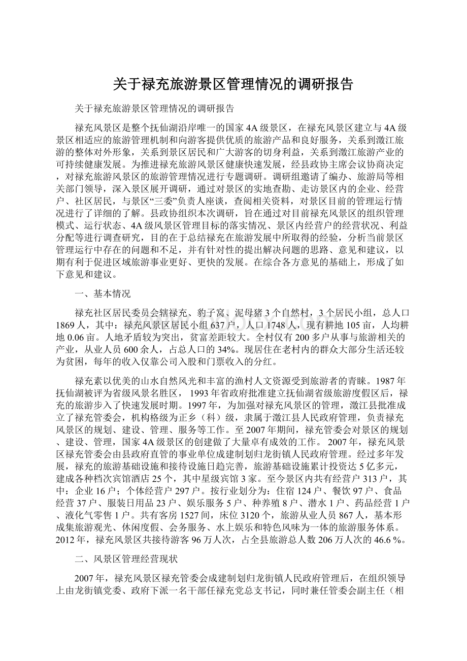 关于禄充旅游景区管理情况的调研报告.docx