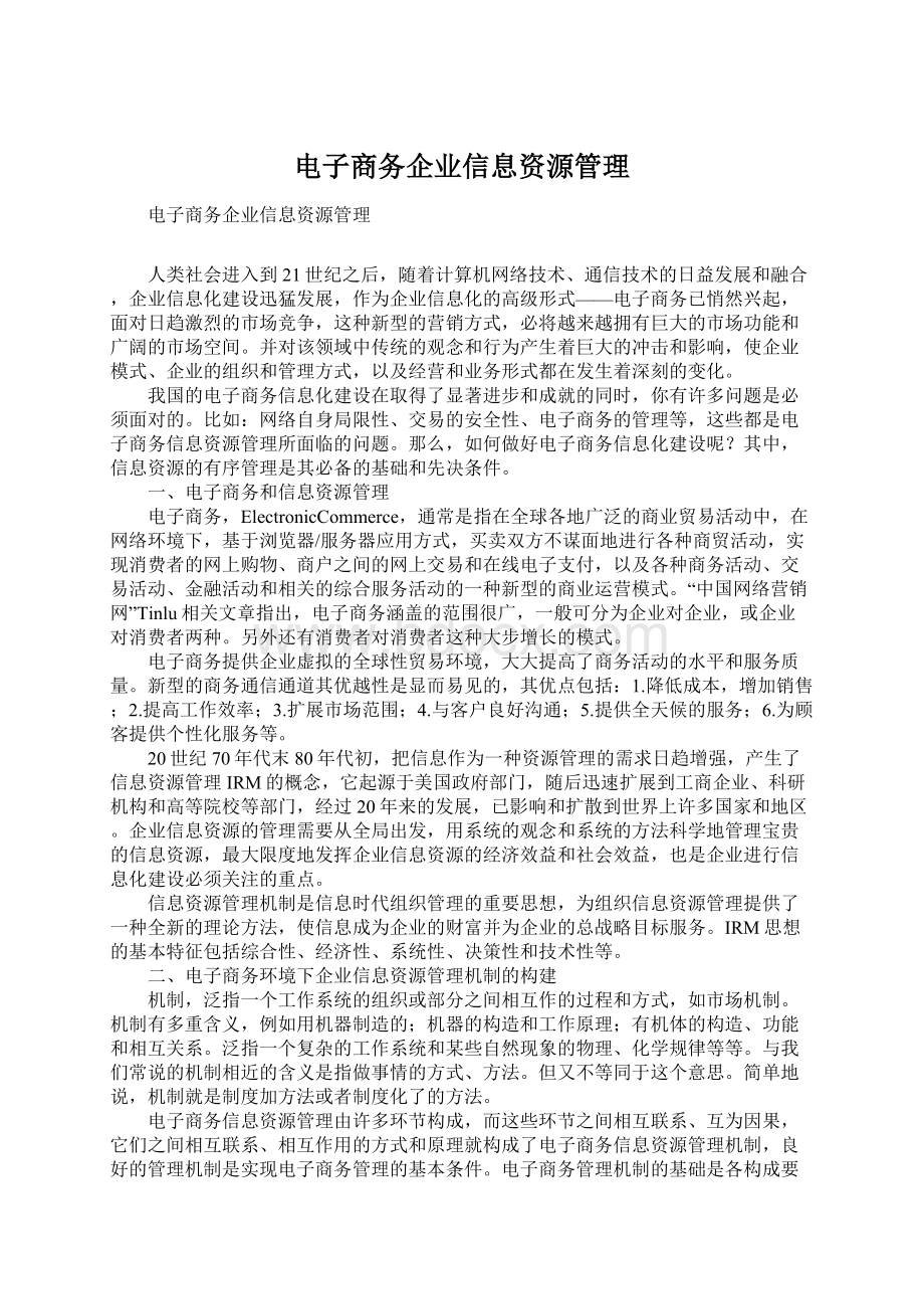 电子商务企业信息资源管理.docx