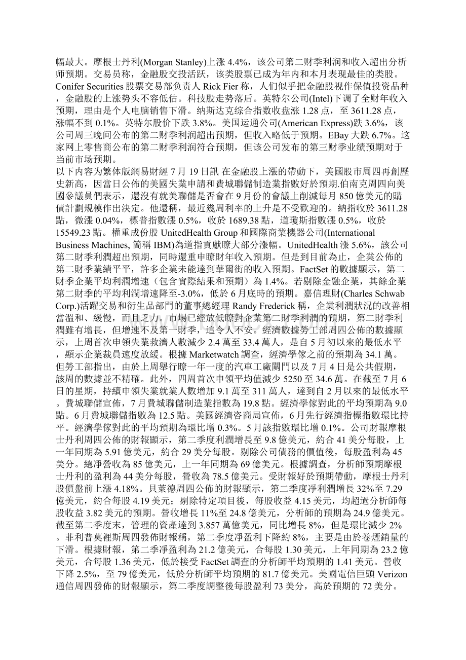 美股周四收盘再创历史新高 道指涨05Word文档格式.docx_第2页