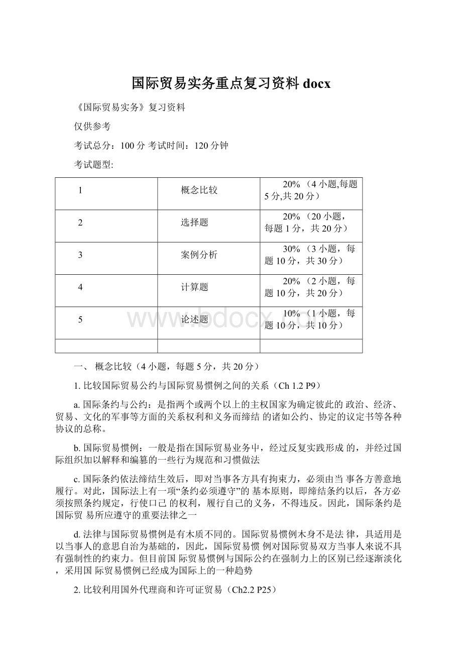 国际贸易实务重点复习资料docx文档格式.docx_第1页