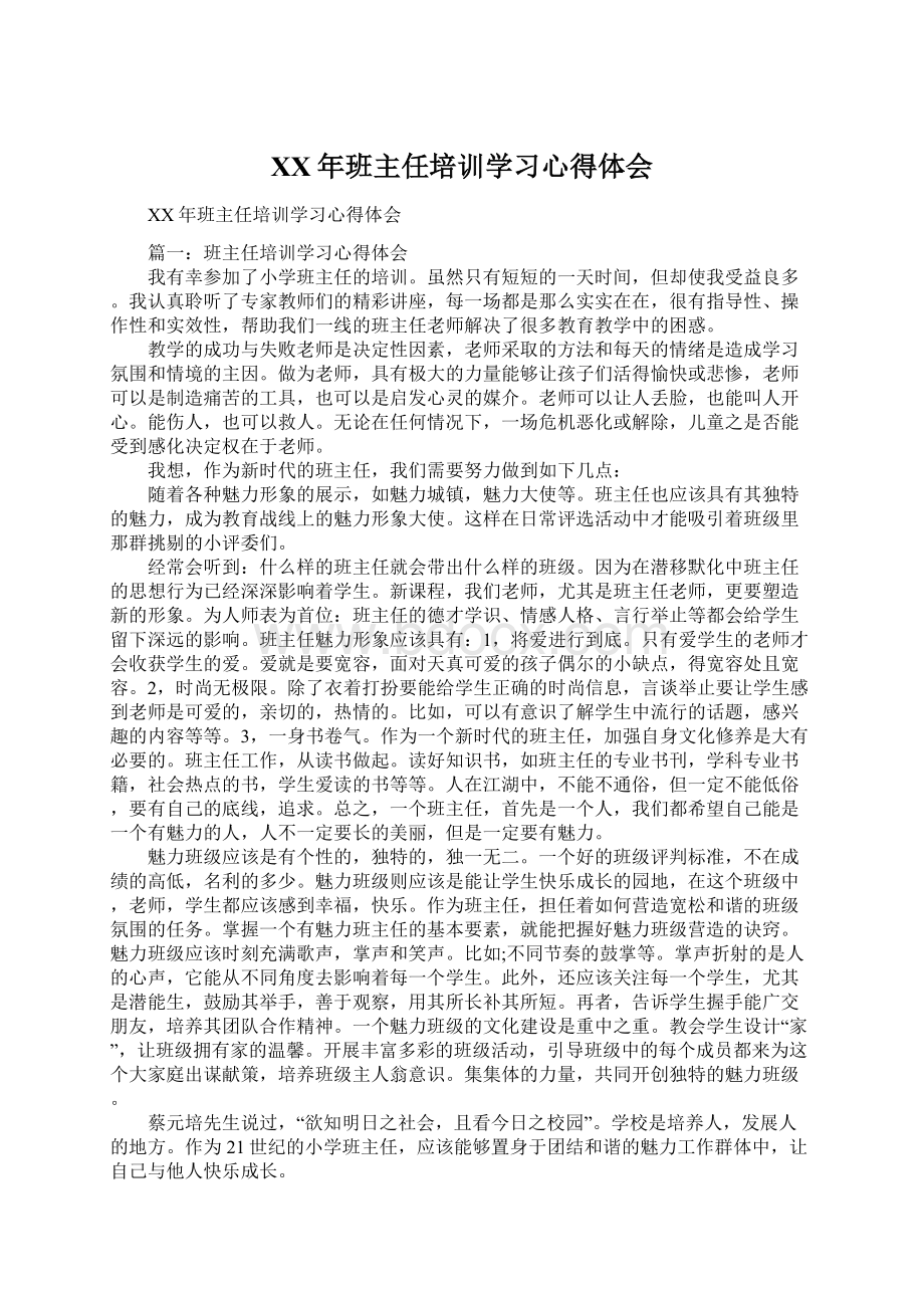 XX年班主任培训学习心得体会.docx