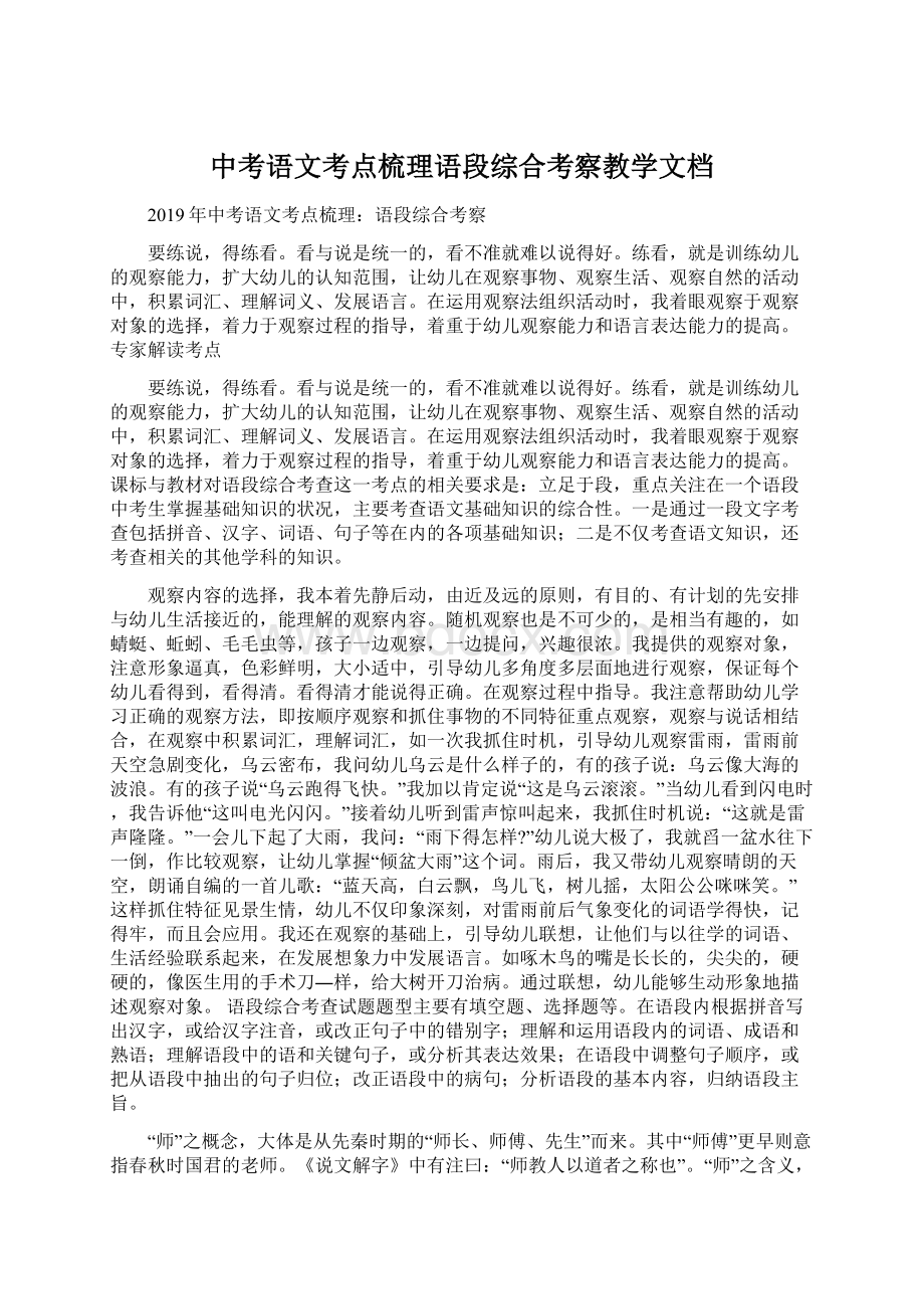 中考语文考点梳理语段综合考察教学文档Word格式文档下载.docx