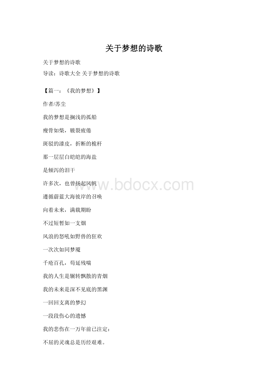 关于梦想的诗歌Word文档格式.docx