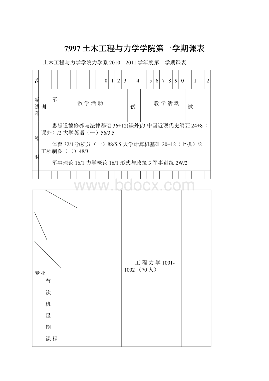 7997土木工程与力学学院第一学期课表Word下载.docx