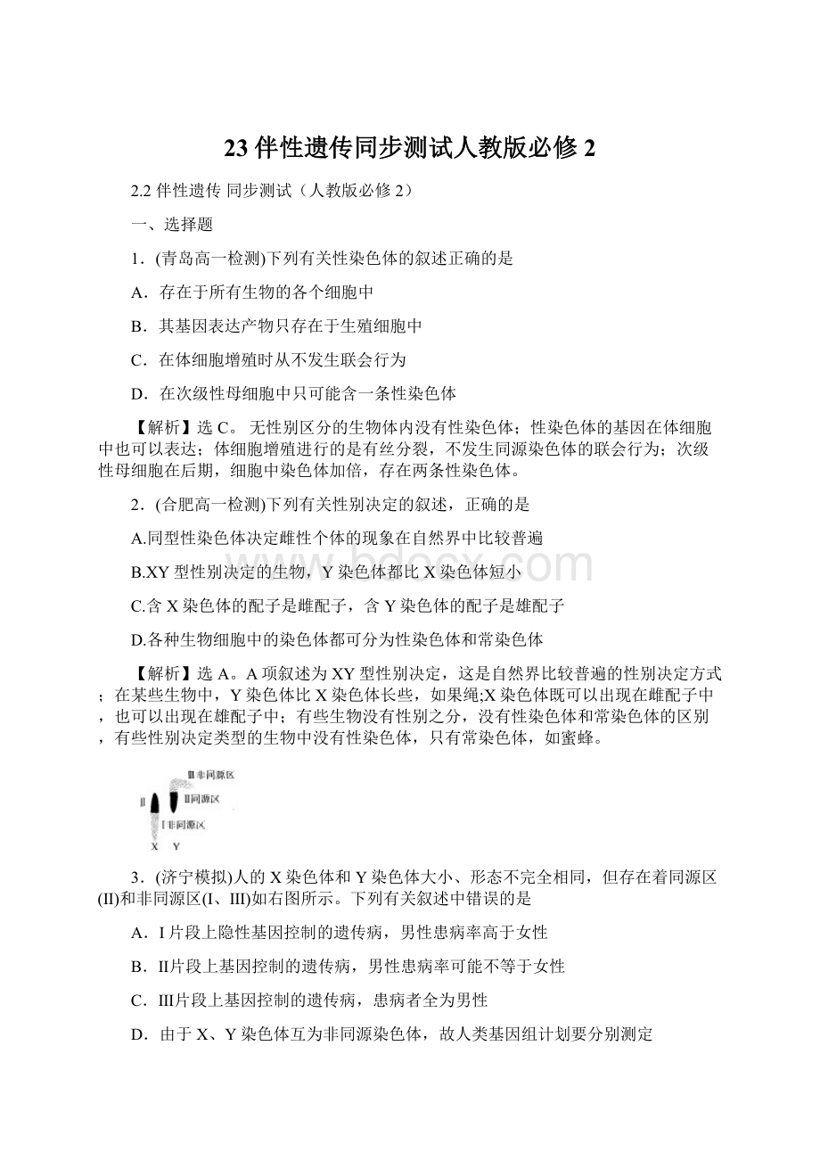 23伴性遗传同步测试人教版必修2.docx_第1页