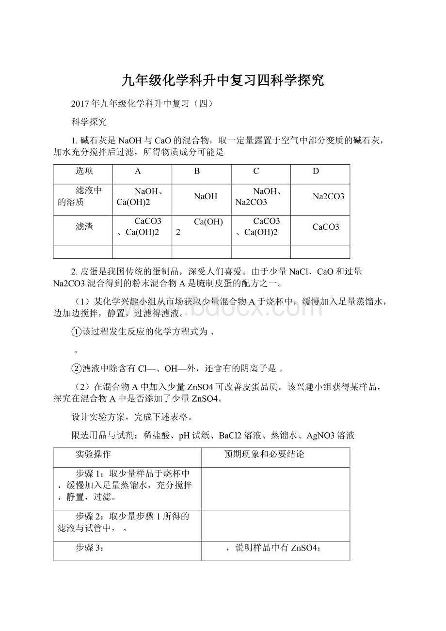 九年级化学科升中复习四科学探究.docx