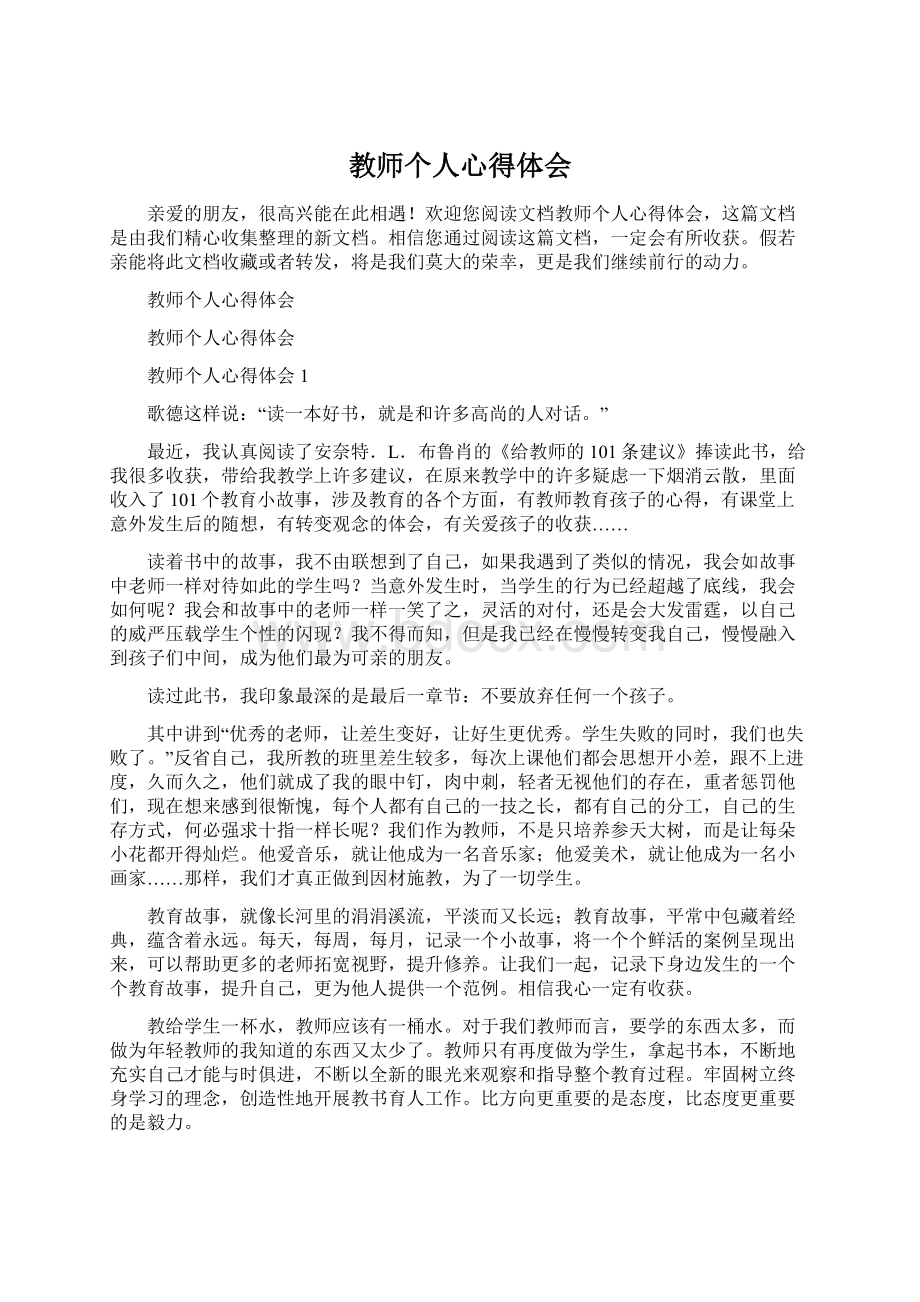 教师个人心得体会Word文件下载.docx