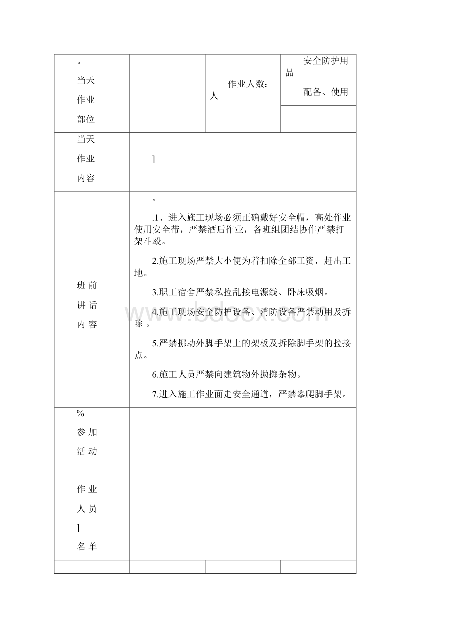 班组班前安全活动记录Word格式文档下载.docx_第3页