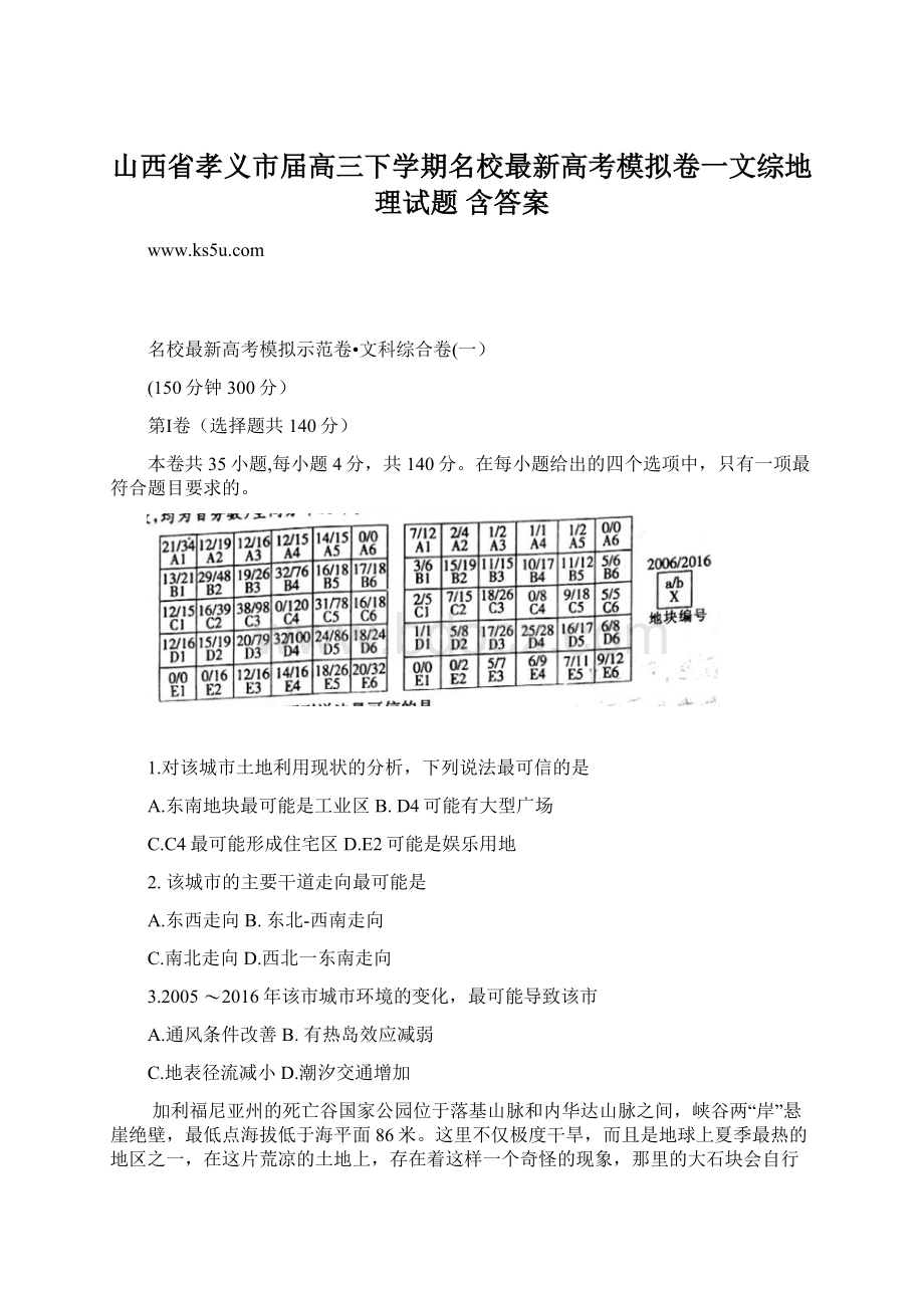 山西省孝义市届高三下学期名校最新高考模拟卷一文综地理试题 含答案Word文档下载推荐.docx