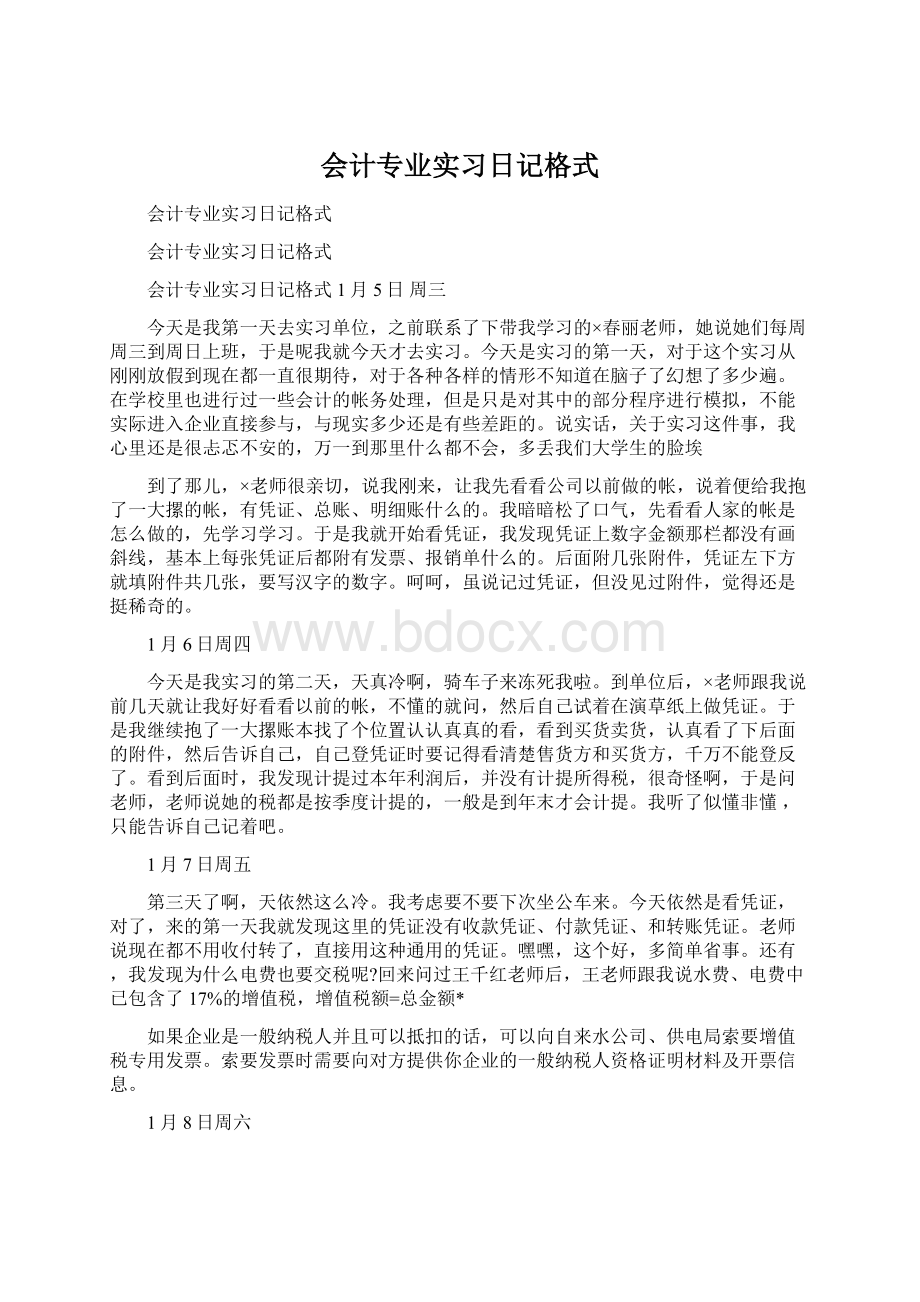 会计专业实习日记格式文档格式.docx