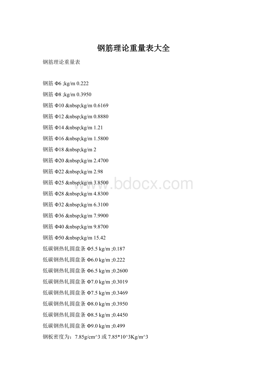 钢筋理论重量表大全Word文件下载.docx_第1页