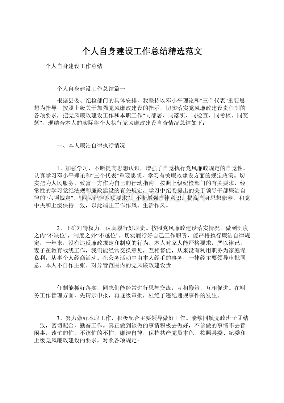 个人自身建设工作总结精选范文.docx