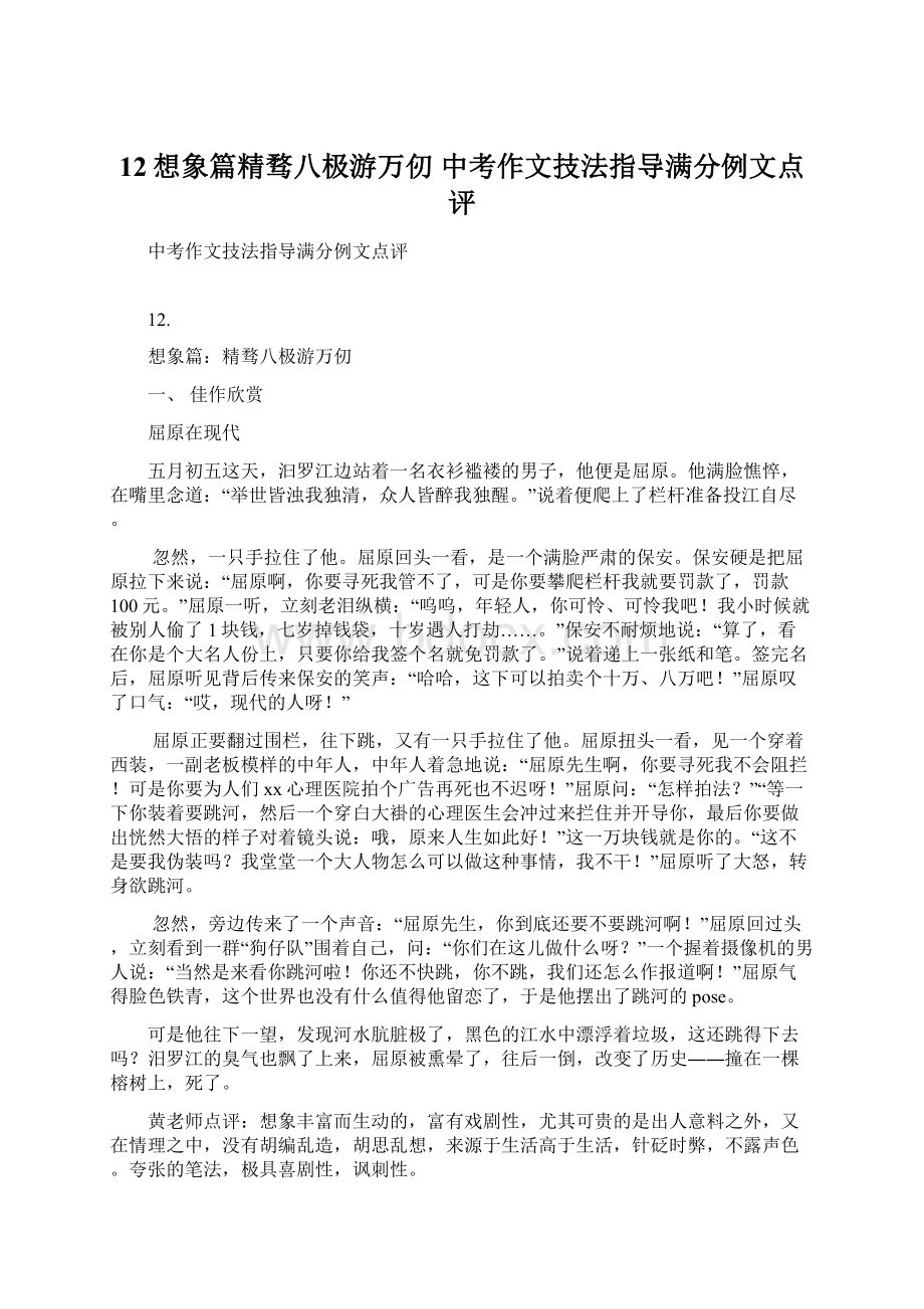 12想象篇精骛八极游万仞 中考作文技法指导满分例文点评.docx