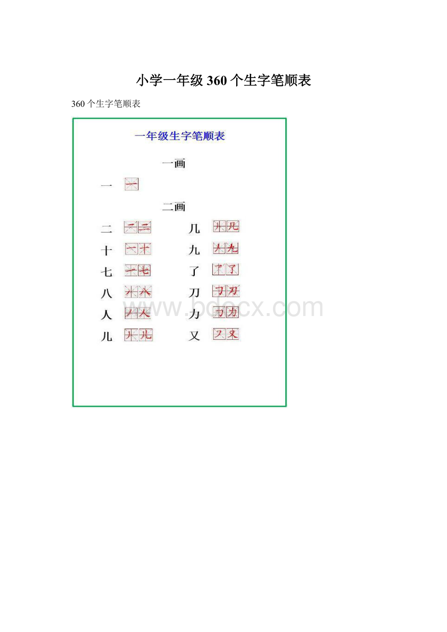 小学一年级360个生字笔顺表.docx